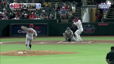 Zach Levenson homers (1) on a fly ball to left field.