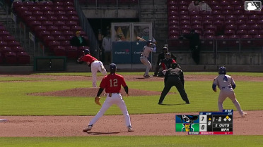 Tyriq Kemp singles on a ground ball to center fielder Jacob McCombs. Erick Torres scores.