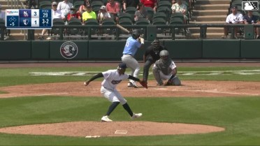 Hedbert Perez homers (6) on a fly ball to left center field.