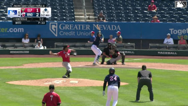 Gavin Conticello singles on a line drive to right fielder Dustin Harris. Manuel Pena scores.