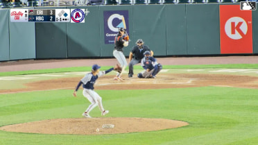 Izaac Pacheco triples (1) on a sharp fly ball to right fielder Sam Petersen. Chris Meyers scores.