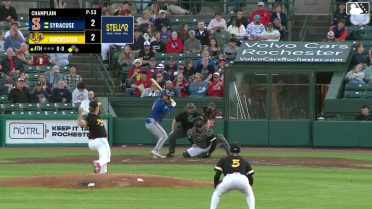 Jackson Cluff out on a sacrifice fly to right fielder Christian Franklin. Cristian Pache scores.