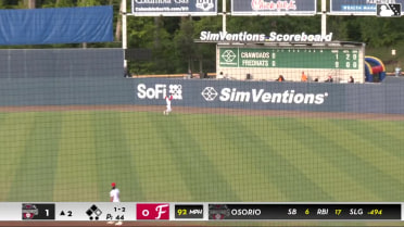 Luke Dickerson makes a run-saving catch at the wall