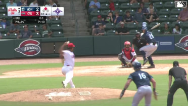 Chase Call doubles (9) on a sharp line drive to left fielder Yophery Rodriguez. Ethan Frey scores.