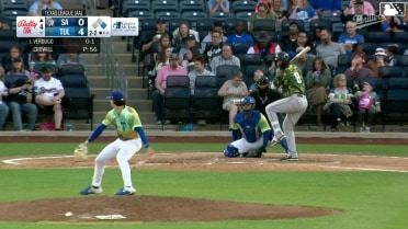 Luis Verdugo doubles (3) on a fly ball to center fielder Kendall George. Leandro Cedeño scores.