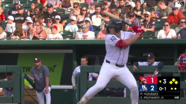 Eddie Micheletti Jr. out on a sacrifice fly to right fielder Miguel Bleis. Victor Arias scores. Jorge Burgos to 3rd. Hedbert Perez to 2nd.