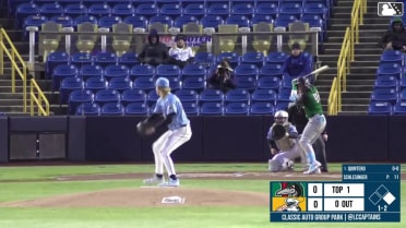 Eduardo Quintero doubles (3) on a sharp line drive to center fielder Jace LaViolette. Mike Sirota scores.