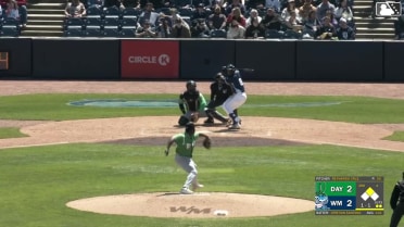 Cristian Santana doubles (2) on a ground ball to left fielder Ariel Almonte. Bryce Rainer scores.