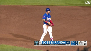 Jose Miranda drills an RBI double to right field