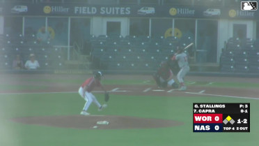 Vinny Capra singles on a line drive to center fielder Luis Lara. Tsung-Che Cheng scores.