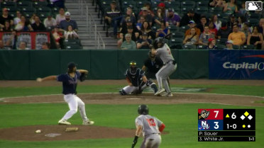 Lonnie White Jr. singles on a line drive to left fielder Jorge Burgos. Keiner Delgado scores.