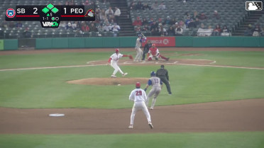 Kade Snell out on a sacrifice fly to left fielder Tai Peete. Brian Kalmer scores.