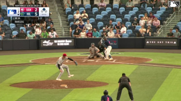 José Mejía singles on a line drive to center fielder Mathieu Vallee. Slade Caldwell scores.