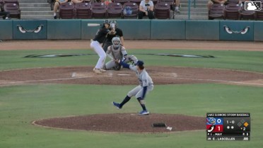 Elliot Lascelles doubles (1) on a line drive to right fielder Javier Herrera. Qrey Lott scores.