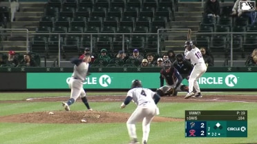 Colin Davis homers (1) on a fly ball to left field. Victor Labrada scores.