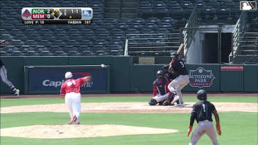Jud Fabian singles on a sharp line drive to center fielder Colton Ledbetter. Fernando Peguero scores. Enrique Bradfield Jr. scores.