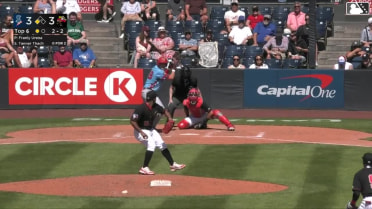 Tanner Thach out on a sacrifice fly to center fielder Jake Casey. Roldy Brito scores.