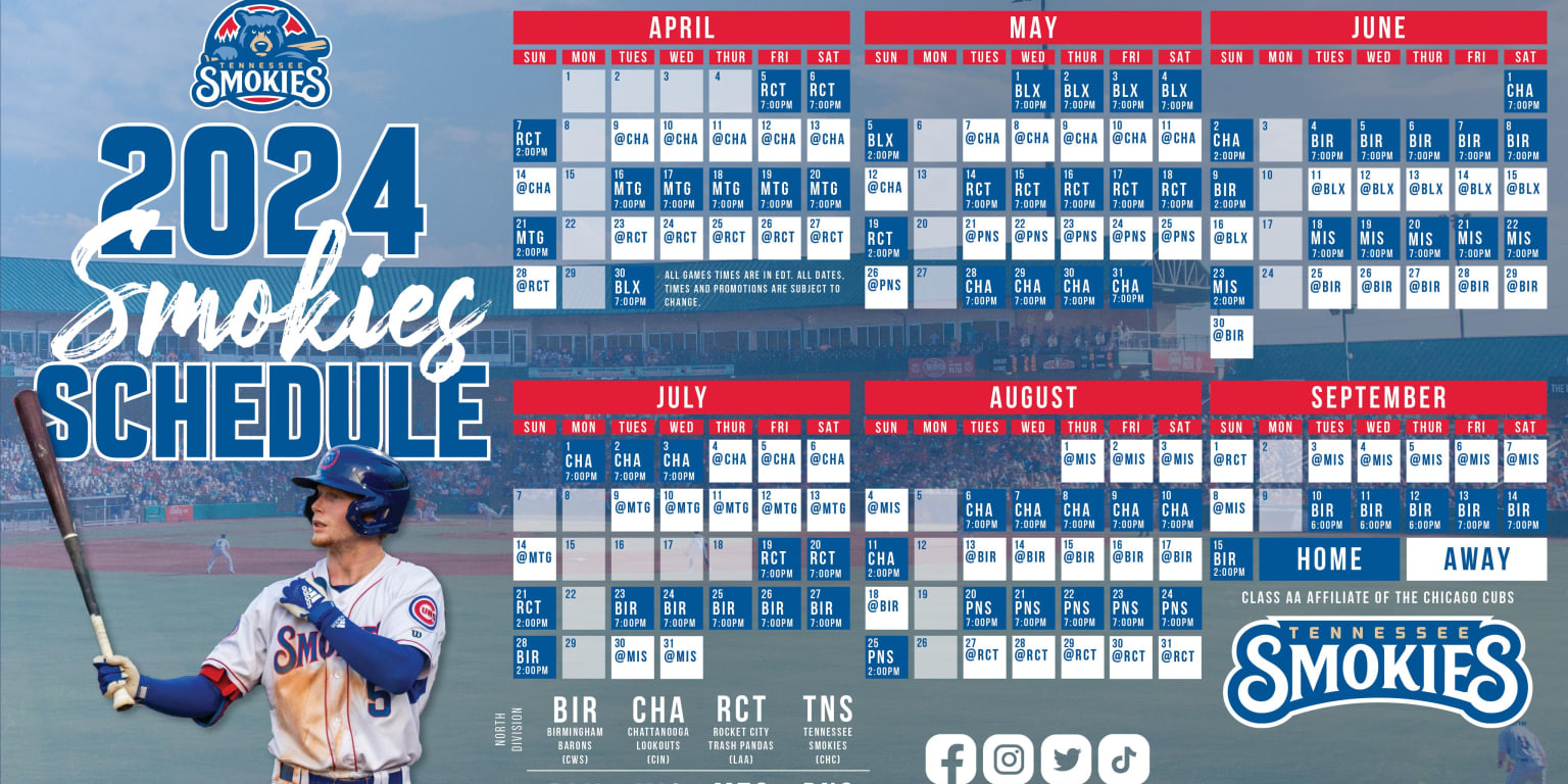 Tennessee Smokies Announce 2024 Season Schedule With Times MiLB