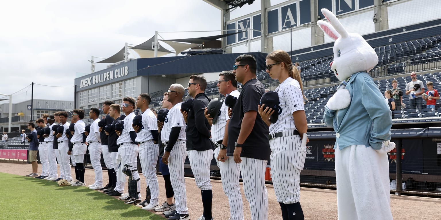 Tampa Tarpons Alan Mejia (12) talks with manager Rachel Balkovec (2) during  an MiLB Florida State League baseball game against the Lakeland Flying  Tigers on April 9, 2023 at George M. Steinbrenner