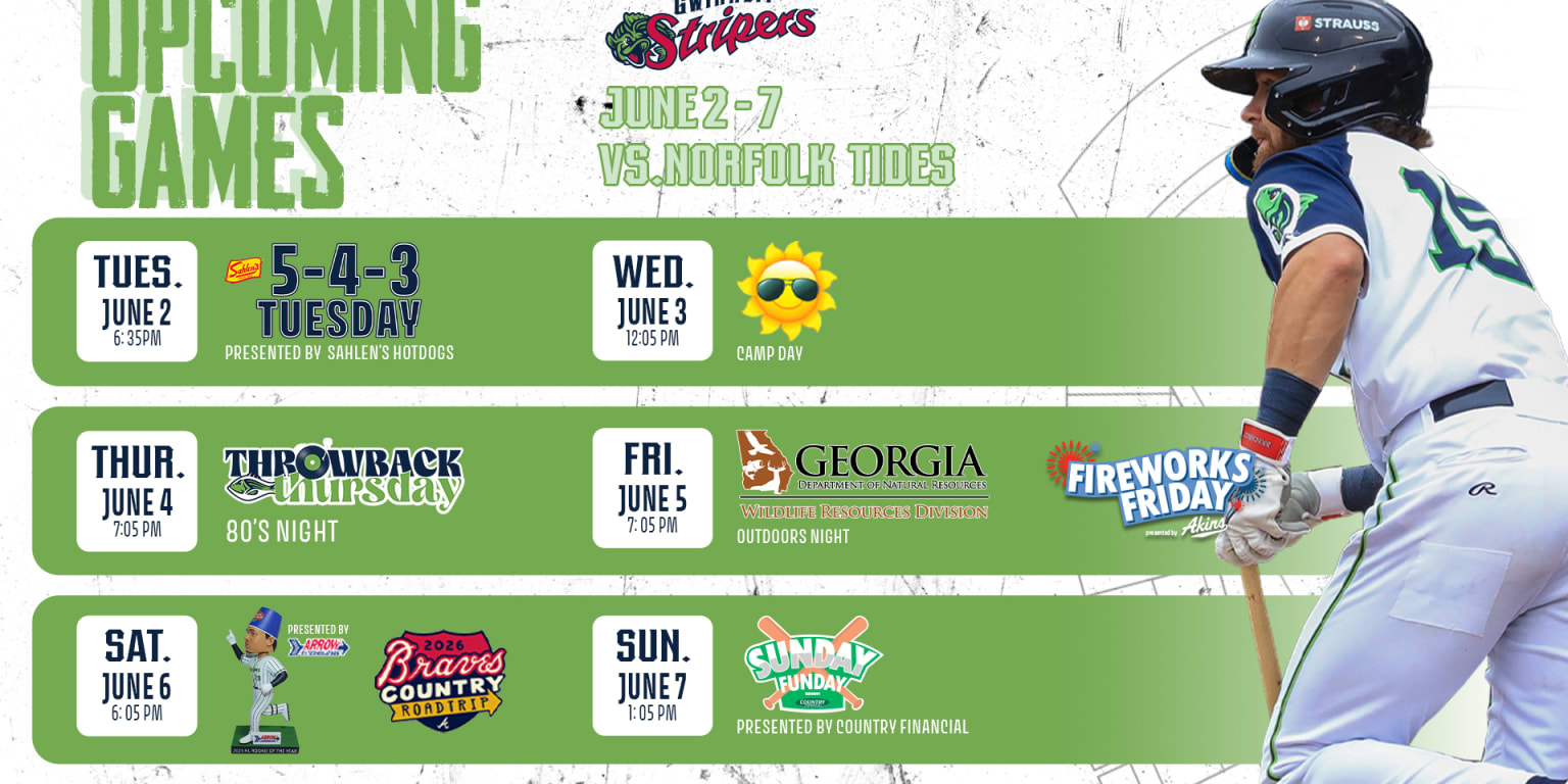 Lo más destacado de Homestand: el viaje por carretera de los Braves Country llega a Gwinnett Field para la serie de seis juegos de Stripers