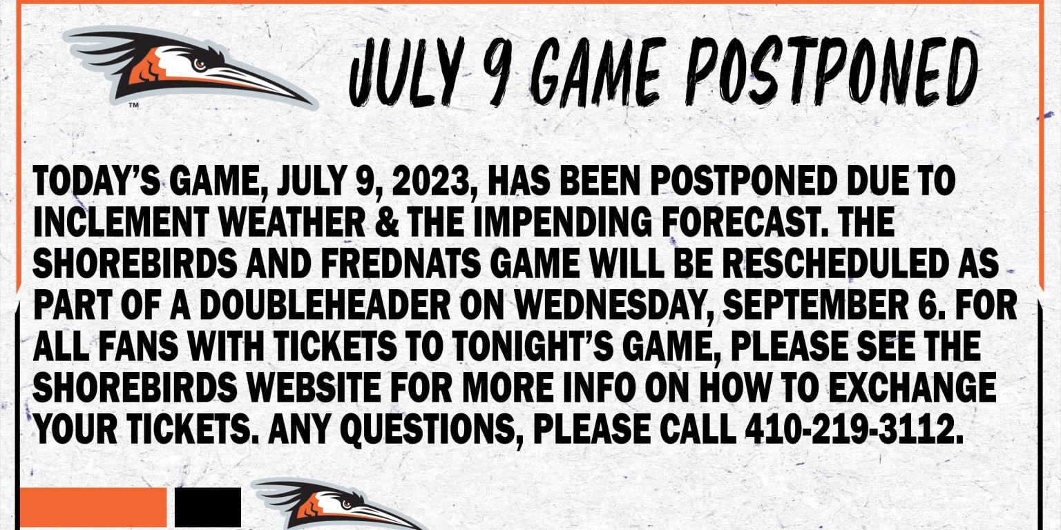 Shorebirds - FredNats July 9 Game Postponed