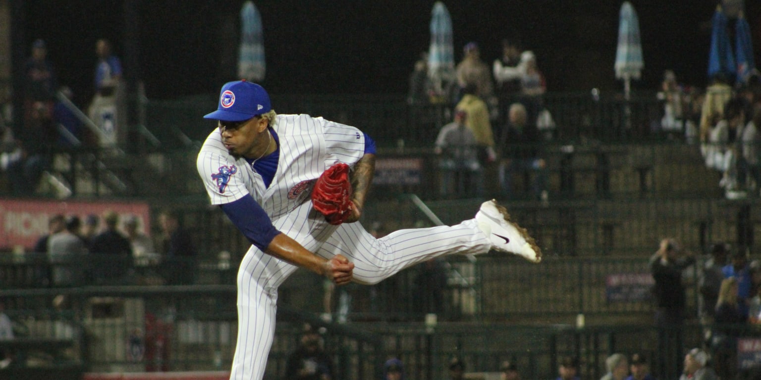 South Bend Cubs pitcher Michael McAvene (33) during a Midwest League  baseball game against the Cedar Rapids Kernels on September 7, 2022 at  Perfect Game Field in Cedar Rapids, Iowa. (Mike Janes/Four