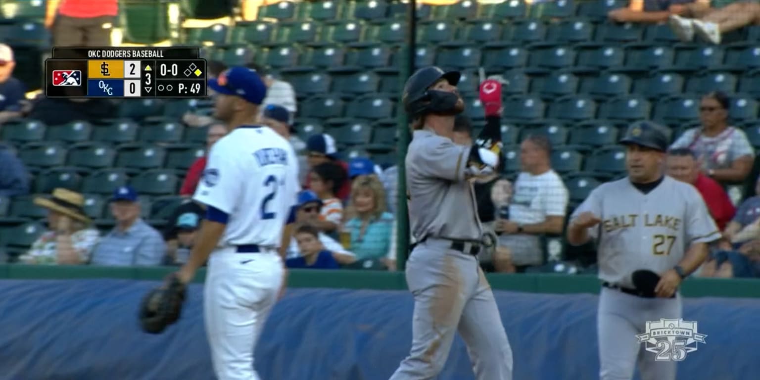 Jo Adell (7) of the Salt Lake Bees at bat against the Sacramento River Cats  at