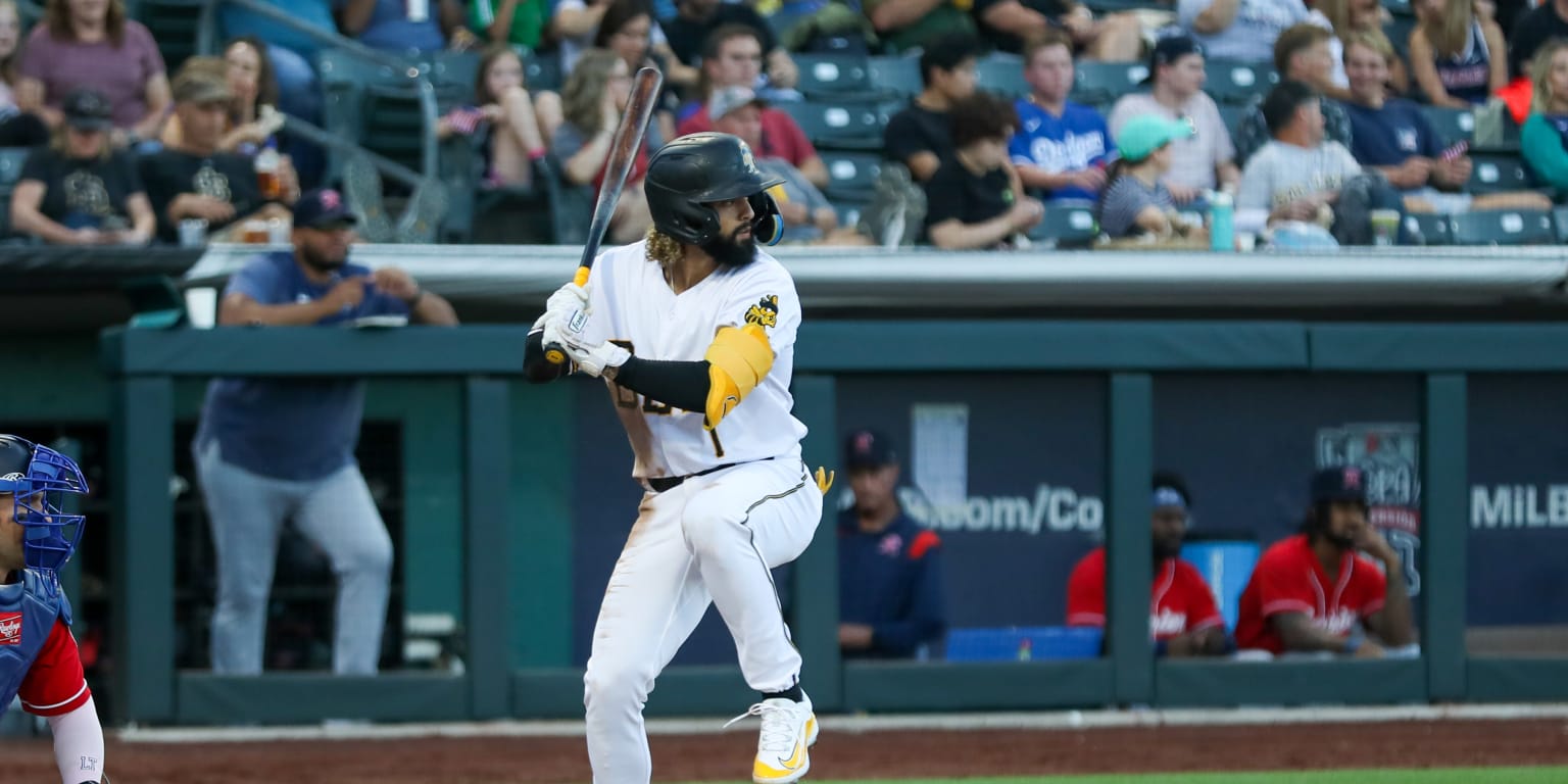 Trey Cabbage (20) of the Salt Lake Bees at bat against the Sacramento River  Cats at