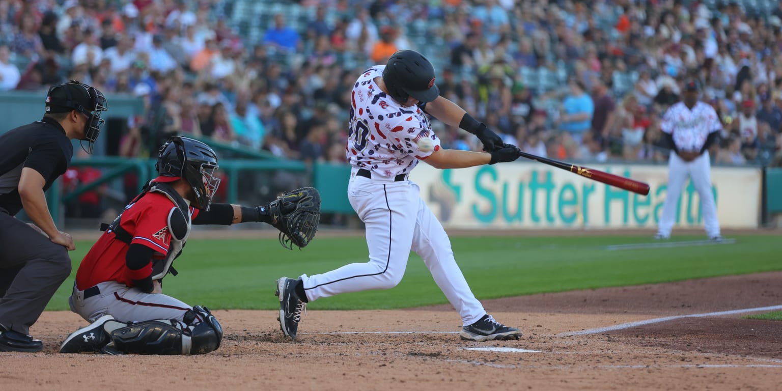 Heliot Ramos (38) of the Sacramento River Cats at bat against the