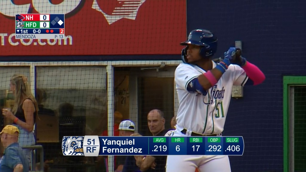 Yanquiel Fernandez' three-hit day, 08/19/2023