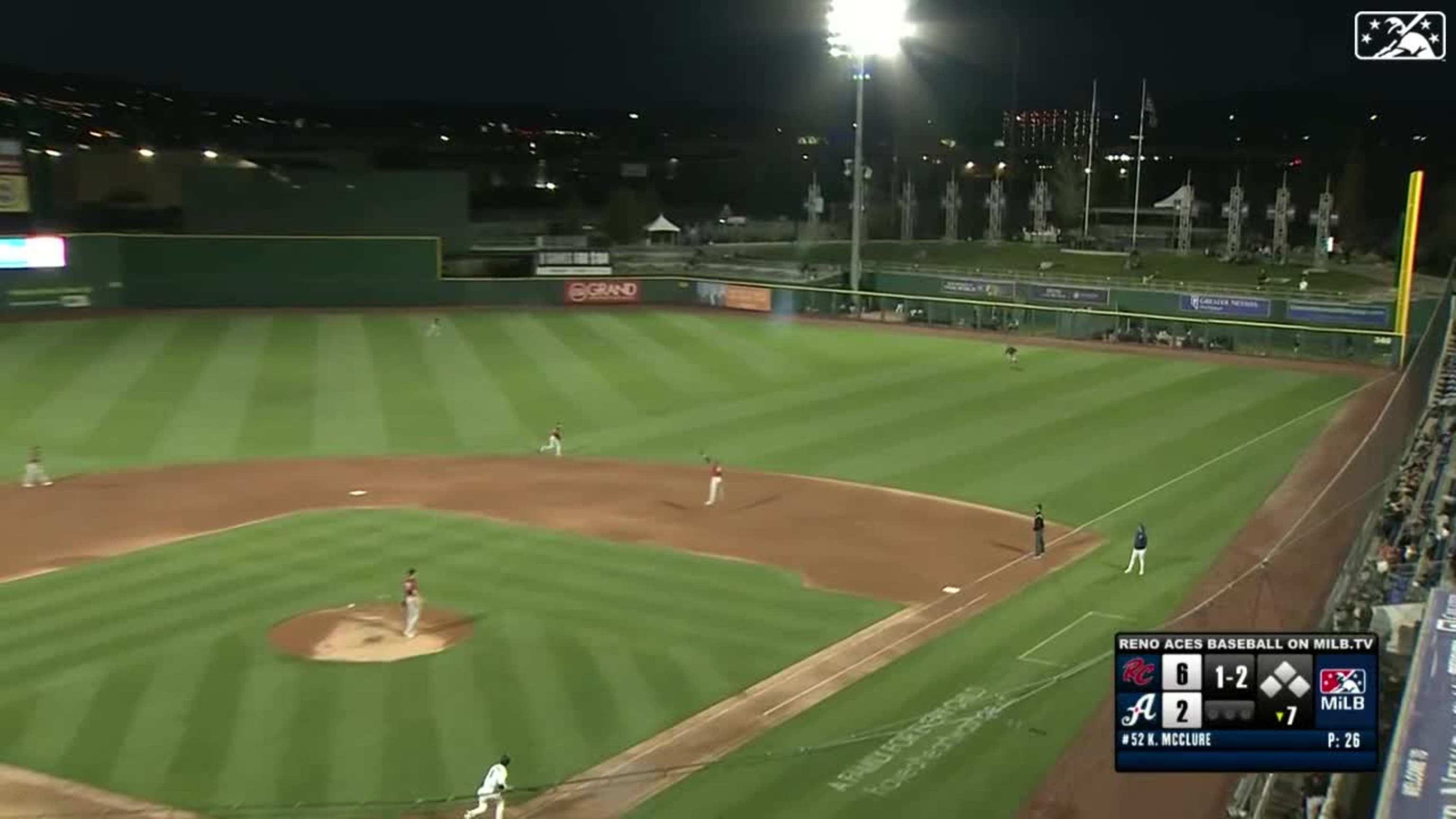 Kansas City Royals' Matt Beaty runs to first base after hitting a