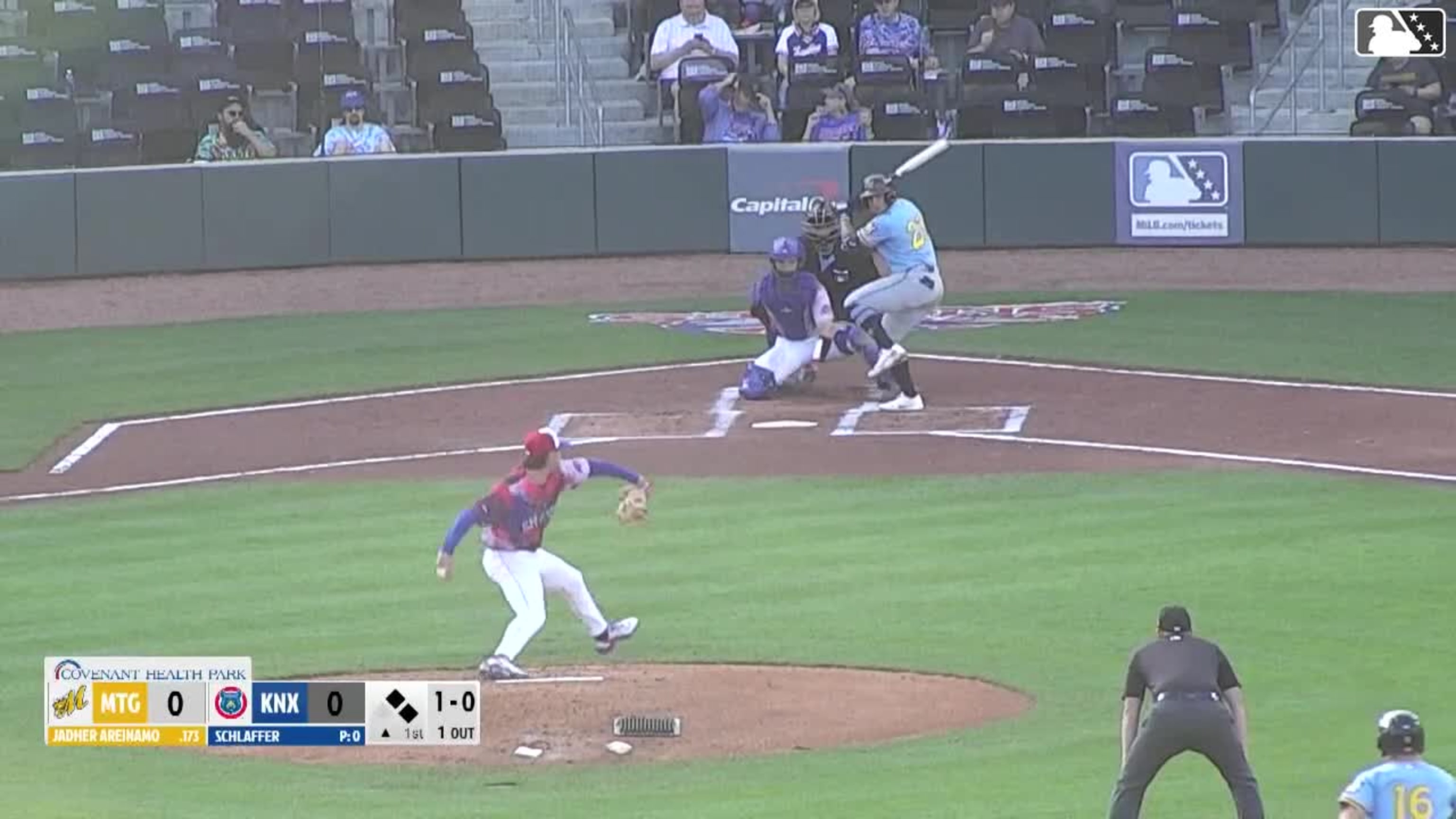 Jadher Areinamo singles on a line drive to right fielder Alex