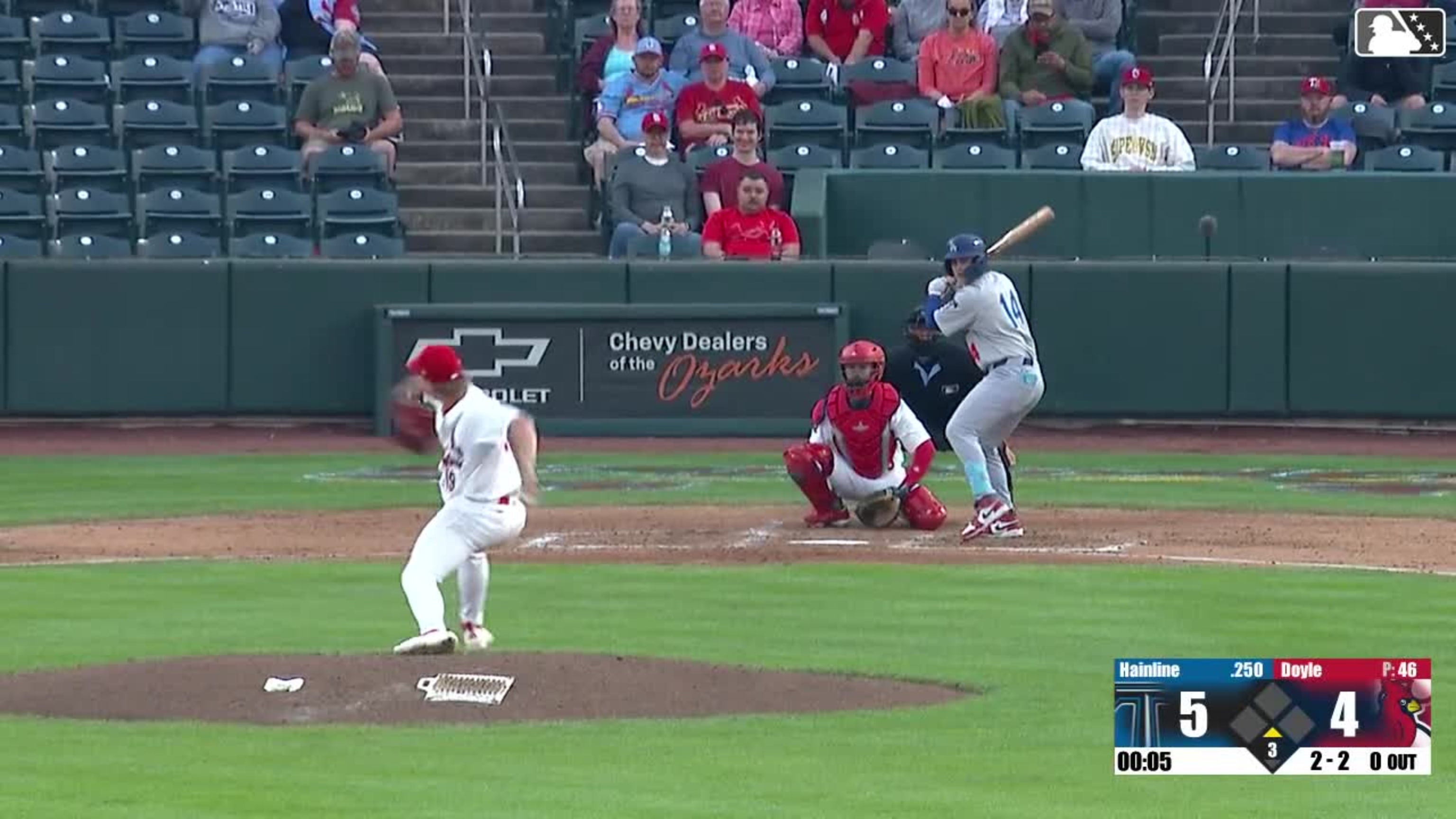 Elijah Hainline homers (2) on a fly ball to left field. | 04/09