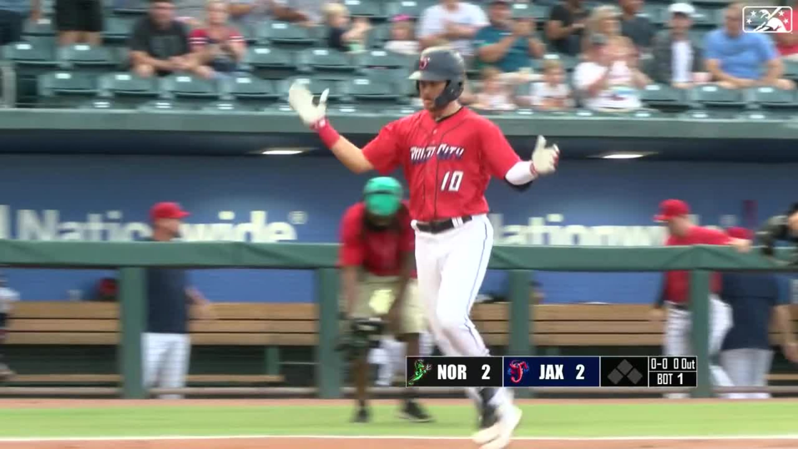 Jordan Groshans of the Miami Marlins walks off the field between