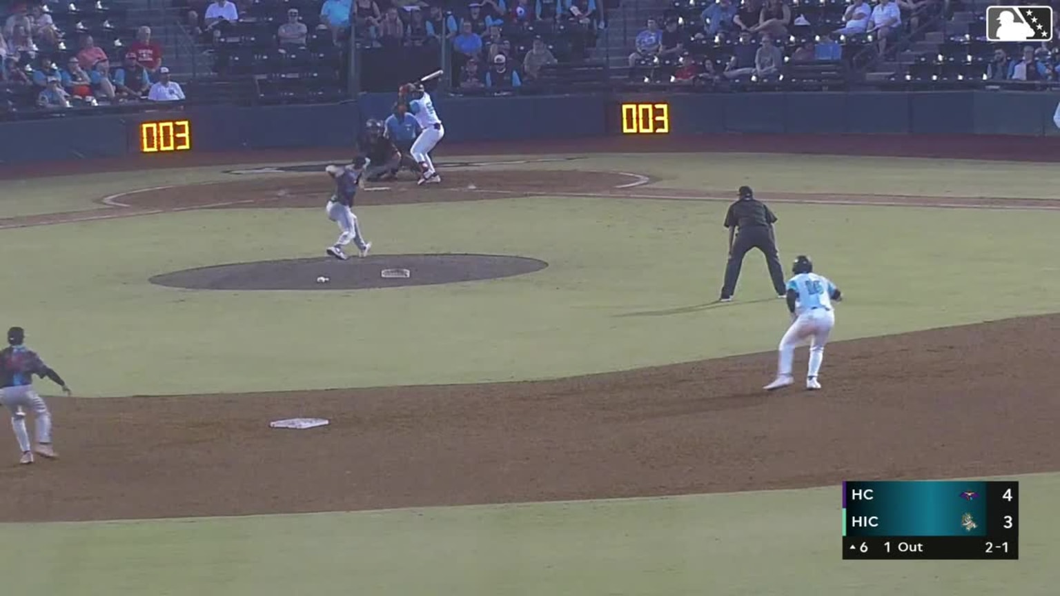 Curley Martha singles on a line drive to center fielder Juneiker Caceres. Daniel Flames scores. Luis Marquez to 2nd.