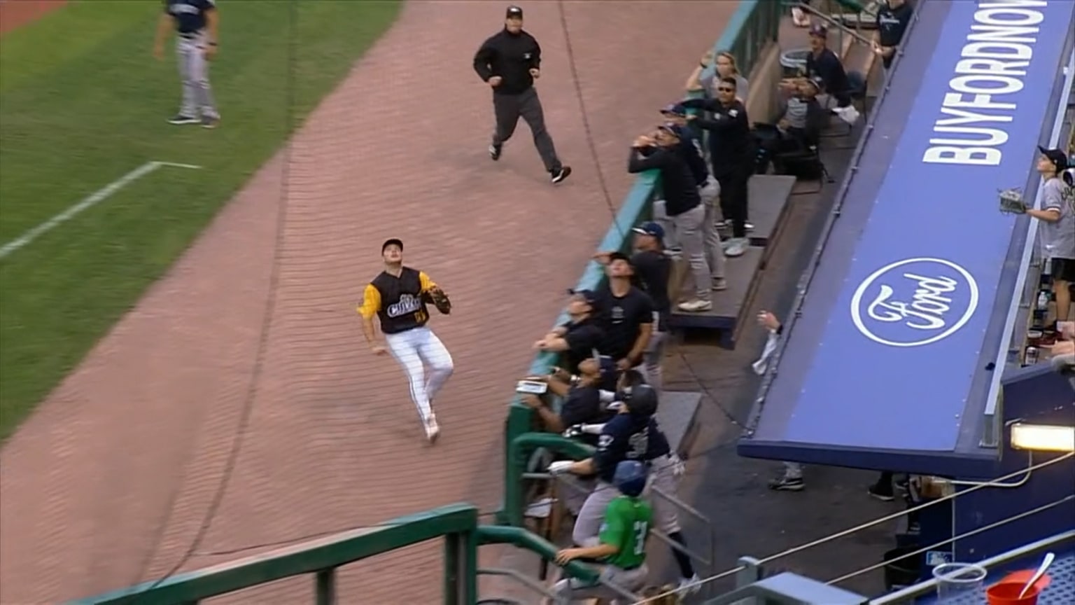Kyle Datres' incredible leaping catch into dugout | 08/18/2024 | Yard Goats