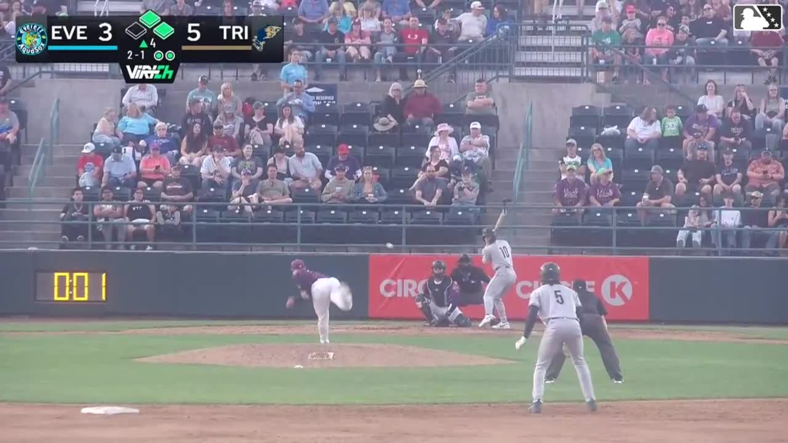 Josh Caron singles on a sharp line drive to center fielder Jorge Ruiz ...
