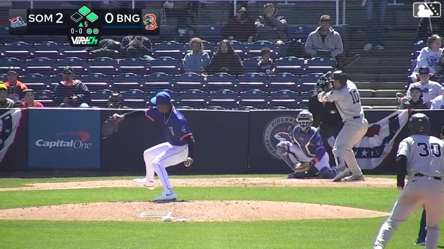Nicholas Torres singles on a line drive to right fielder Matt Rudick ...