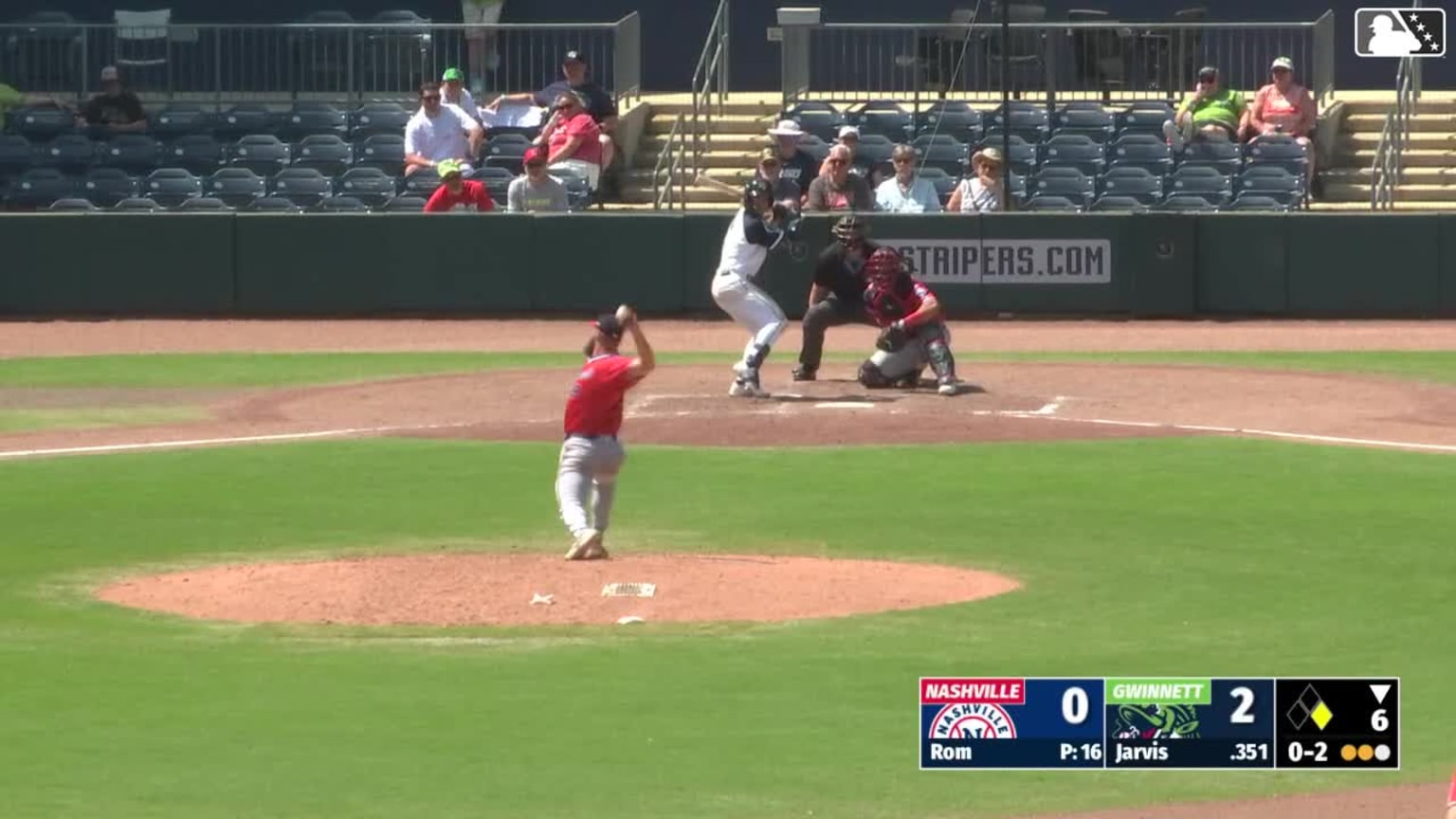 Drew Rom In play, run(s) to Jim Jarvis | 04/12/2026 | Stripers