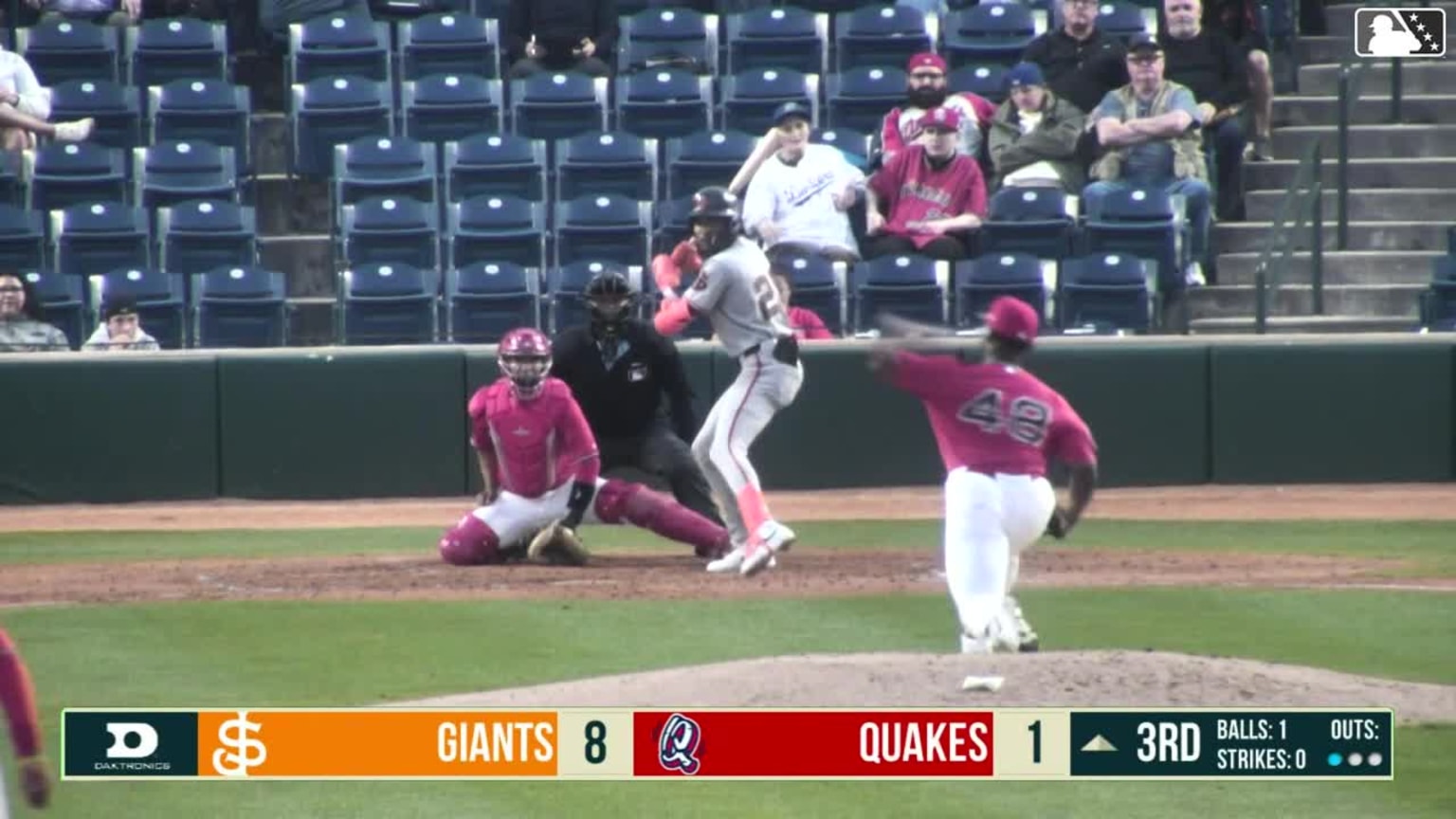 Andy Polanco singles on a ground ball to left fielder Kevyn Castillo ...