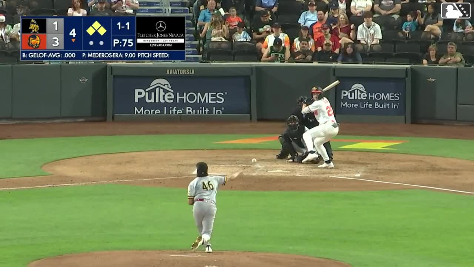 Zack Gelof singles on a sharp line drive to center fielder Nelson Rada ...