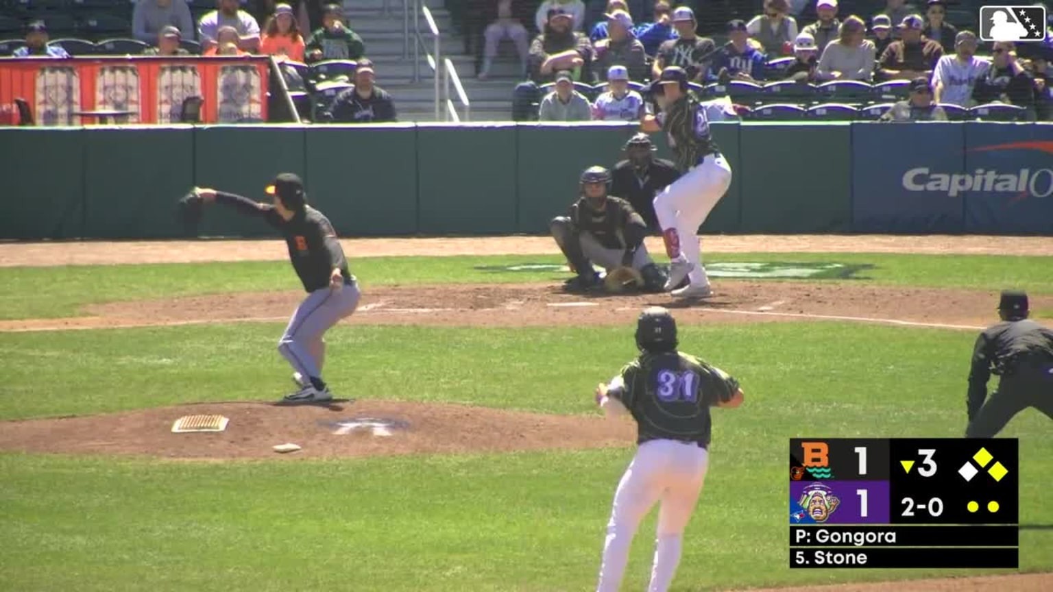 Sebastian Gongora In play, run(s) to Alex Stone | 04/18/2026 | Fisher Cats