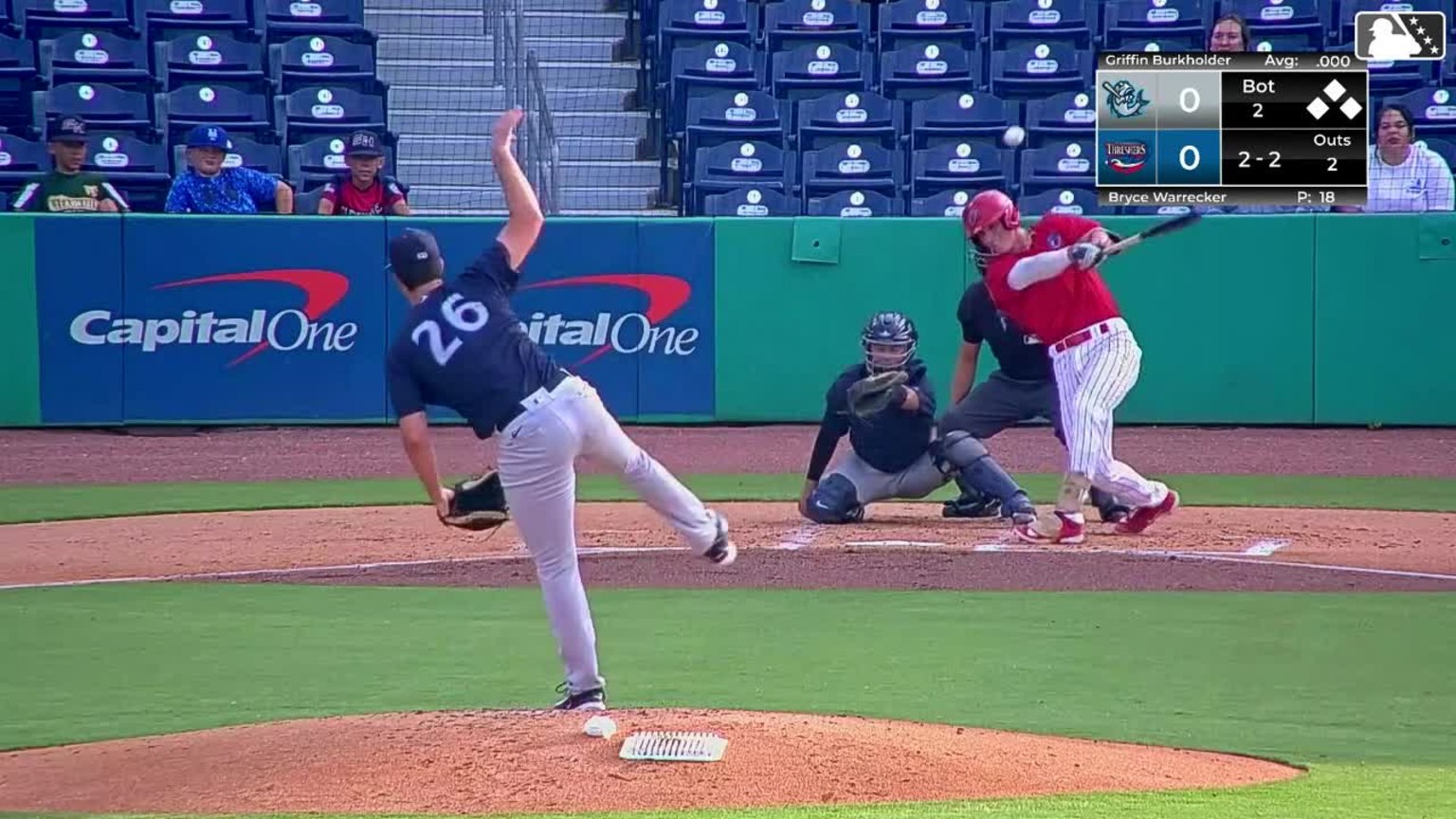 Griffin Burkholder's first professional hit | 08/13/2024 | Threshers