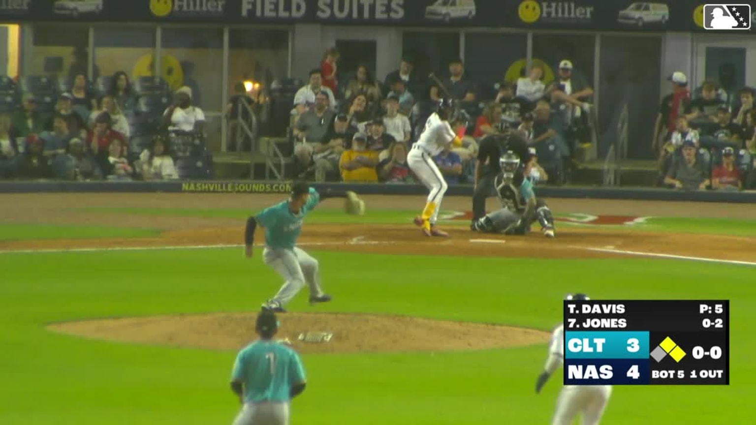 Greg Jones triples (1) on a sharp line drive to center fielder Dru ...