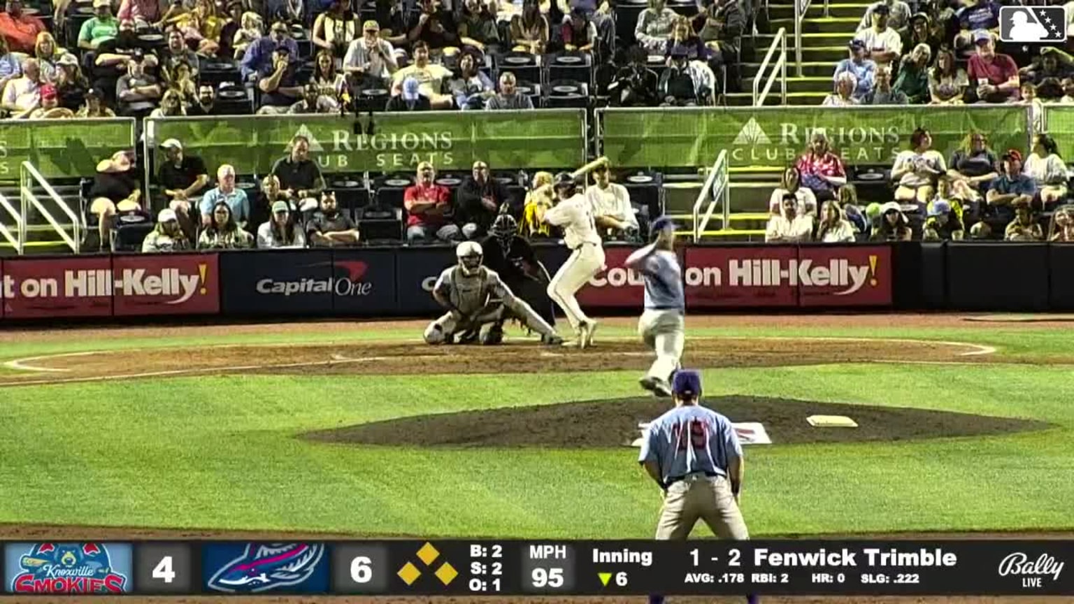 Fenwick Trimble singles on a line drive to right fielder Andy Garriola ...