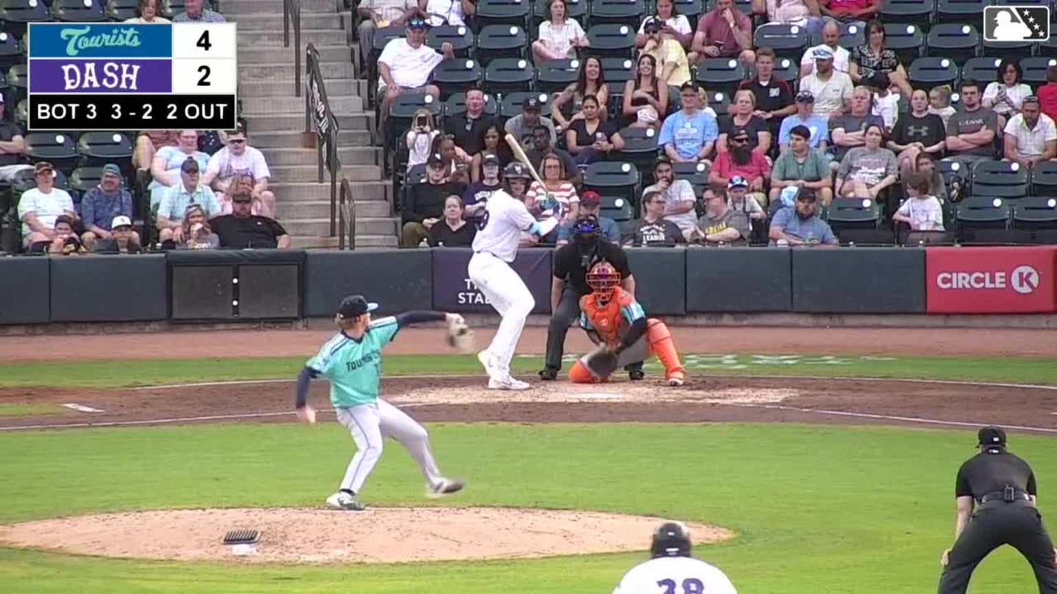 George Wolkow homers (3) on a line drive to right field. Colby Shelton ...
