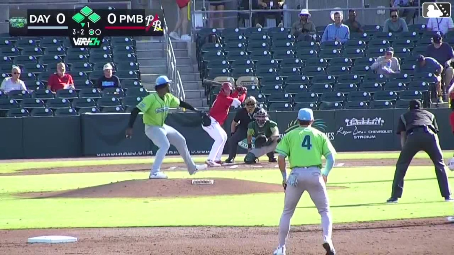 Alex Birge doubles (1) on a sharp line drive to right fielder Drew ...