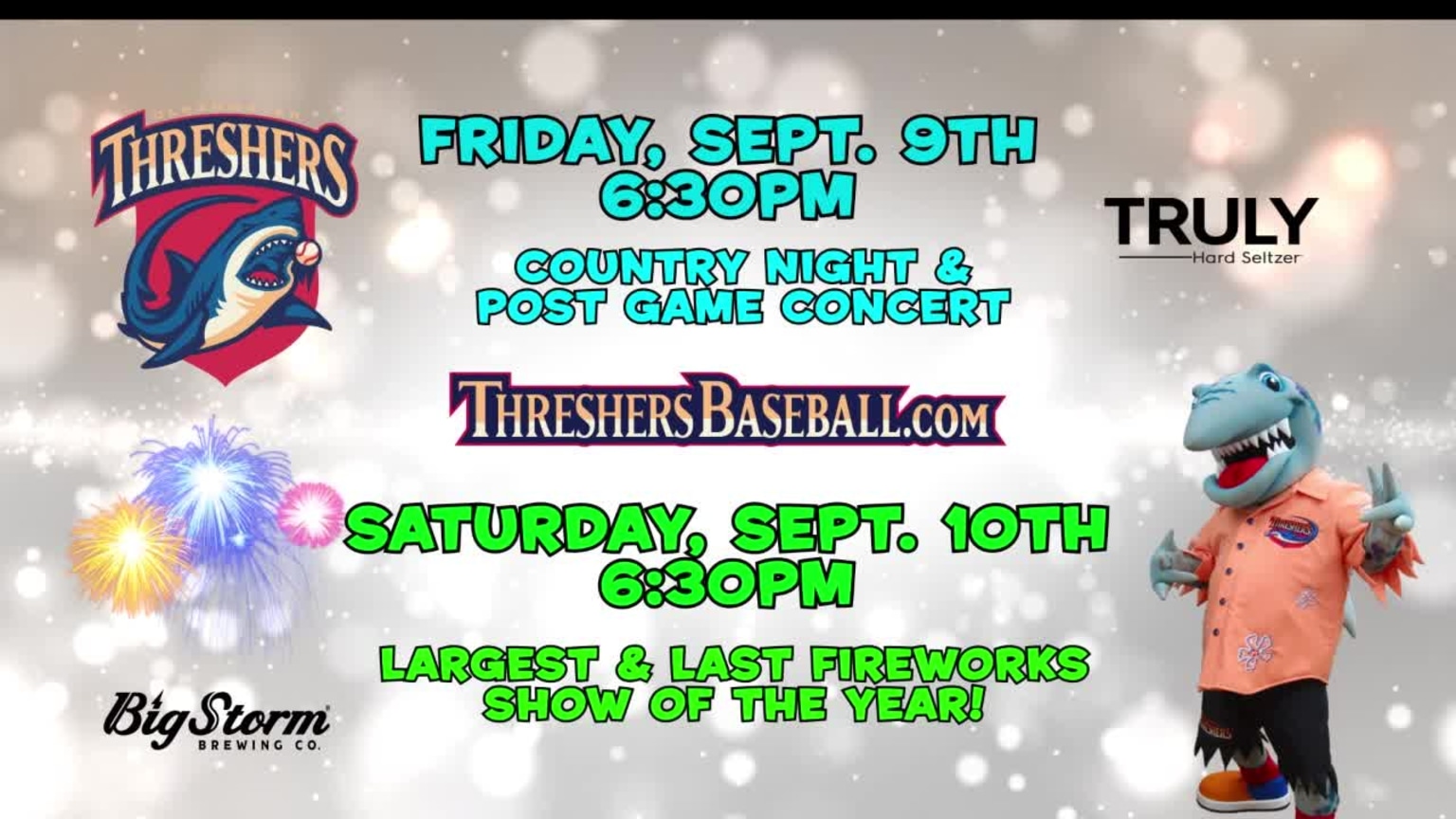 Postgame Concert and Fireworks on Sep. 9 & 10 09/01/2022 Threshers
