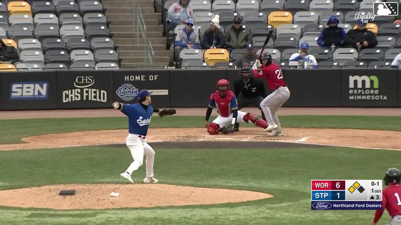 Jason Delay singles on a soft ground ball to pitcher Matt Bowman. Mikey ...