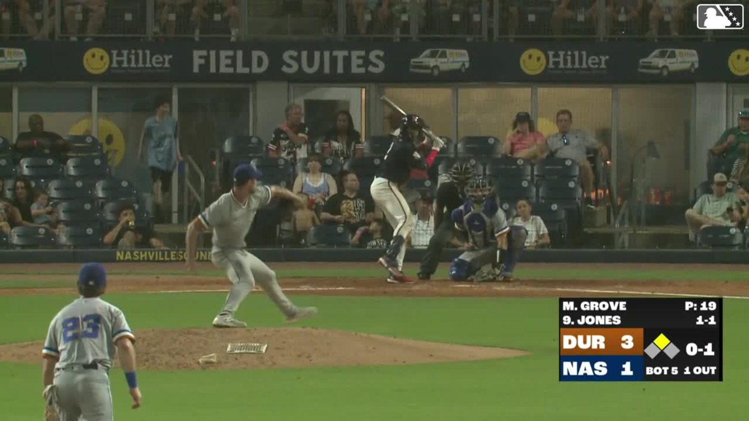 Greg Jones homers (1) on a fly ball to left field. Tyler Black